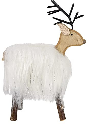 CHICCIE Hirsch Figur stehend aus Holz mit Fell 28cm Weiß
