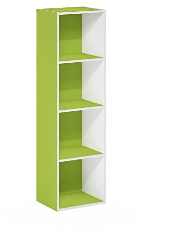 Furinno Pasir 4-stufiges Bücherregal mit offenem Regal, Grün/Weiß