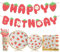 Erdbeeren Geburtstag Dekoration HAPPY BIRTHDAY Girlande, 20 Pappteller, 10 Pappbecher, 25 Erdbeeren Serviette Partygeschirr Set Sommer Party Deko Rot