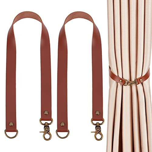 GORGECRAFT 2 Packung Ledervorhänge Im Europäischen Stil Maßgefertigte Vorhanghalter Dekorative Gardinenhalter Gardinenstangenhaken Für Die Wand (Sattelbraun)