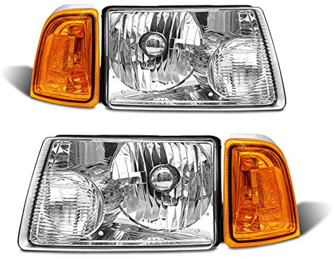 ADCARLIGHTS Ford Ranger Scheinwerfer mit klarer Linse, Chrom-Gehäuse, bernsteinfarbener Reflektor, Scheinwerfer-Ersatz, links und rechts, Paar