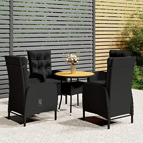Chusui 5-TLG. Garten-Bistro-Set, Bierzeltgarnitur, Gartenbar, Biertisch Bierbänke, Garten Möbel, Gartenmöbel Set, Balkonmöbel, Poly Rattan Schwarz