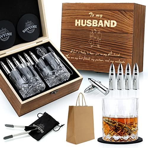 Geschenke für Ehemann Whiskey Gläser, Whisky Geschenkset, 2 Whisky Gläser 6 Whisky Steine, Hochzeitstag Valentinstag Jahrestag Geschenk für Ihn, Ich Liebe Dich Geschenke für Männer Geburtstagsgeschenk