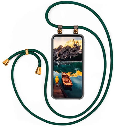moex Handykette für Samsung Galaxy A34 5G Hülle mit Band abnehmbar, Handyhülle mit Kette zum Umhängen, Handyband 155 cm lang Stoff Kordel Umhängehülle, Handy Umhängeband, Grün