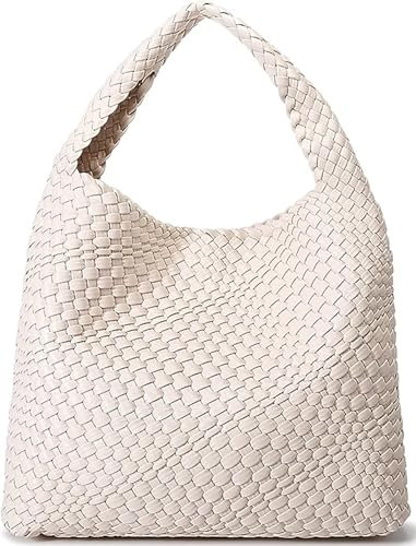 Jugsar Handtasche Damen, Groß PU Leder Gewebte Schultertasche Damen Groß Kapazität Mode Umhängetasche Shopper Tasche Damen mit Geldbörse(Beige)