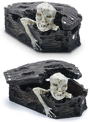 RoadLoo 2 Stücke Schädel Aquarium Fisch Reptilien Tank Dekoration Harz Höhle Haus Skelett Kleine Haustier Dekorative Landschaft Ornament Halloween Dekor für Schlange Eidechse Spinne Tanks