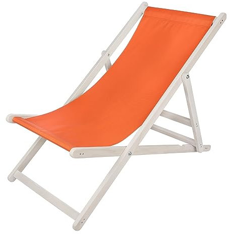 Melko Liegestuhl klappbar Strandstuhl aus Holz Weiß/Orange Holzliege Garten Faltliege Gartenliege