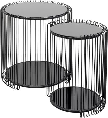 KARE Design Beistelltisch Wire Double Schwarz 2er Set Modern Stahl Glas Geschenkidee Sofa Runder Nachttisch Raumdekor Wohnkultur Wohnzimmer Büro 46x45x45cm 43x33x33cm (H/B/T)