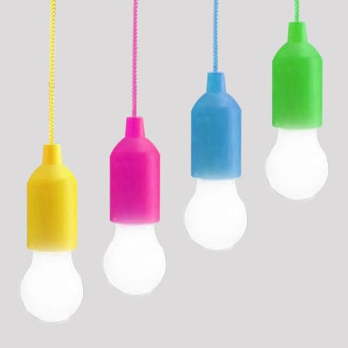 POCKETMAN LED-Glühbirne mit Zugschnur, tragbar, Camping, Zelt, hängende Nachtlampe, batteriebetrieben, für Innen- und Außenbereich, Dekoration, 4 Stück