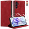 Guisessy Handyhülle für Samsung Galaxy A55 5G Hülle Leder und 2 Schutzfolie, Premium Klappbar Flip Wallet mit Magnet Kartenfach Standfunktion Schutzhülle für Samsung A55 5G, Rot