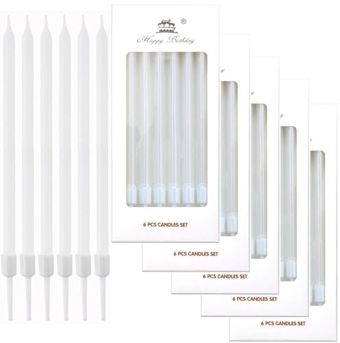 Vela de Cumpleaños, 36 Piezas Velas de Pastel, Velas para Cupcakes en Soportes, Velas Largas y Finas para Cumpleaños, Bodas, Fiesta, Decoración (Blanco)