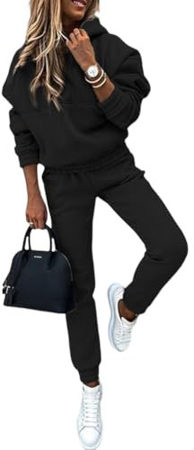 Yegirlzs Donna Completo Sportivo 2 Pezzi Tuta Manica Lunga Felpa con Cappuccio e Pantaloni Jogging Tuta Abbigliamento Sportivo Autunno Inverno A Nero M