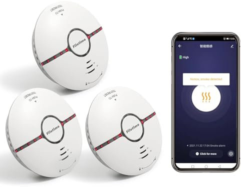 Wi-Fi Smoke Alarm, Fire Alarm Smoke Detector with Large Silence Button and Replaceable Battery,Conforms to EN14604 Standard,Sound and Flash Alarm 85dB for Home Bedroom and Kitchen, Easy Install-3 Pack