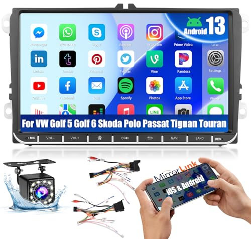 Inefala Autoradio Android 15 pour VW Golf 5 Golf 6 Skoda Polo Passat Tiguan Touran 9 Pouces Écran Tactile avec Bluetooth Main Libre GPS WiFi FM RDS Radio Caméra de Recul