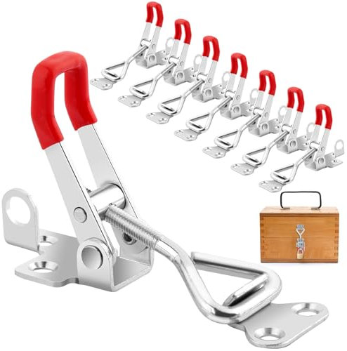 8 Pièces Loquet a Bascule, Sauterelle de Serrage en Acier Inoxydable avec Trou de Serrure, Fermeture Remorque Réglables, Fermeture a Levier pour Armoires, Valises