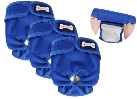 3 Pack Female Dog Diapers,Reusable Nappies for Doggie in Heat,Highly Absorbent Dog Nappies Female for Pet Incontinence with Adjustable Snaps (ALL BLUE, L, count, 3)