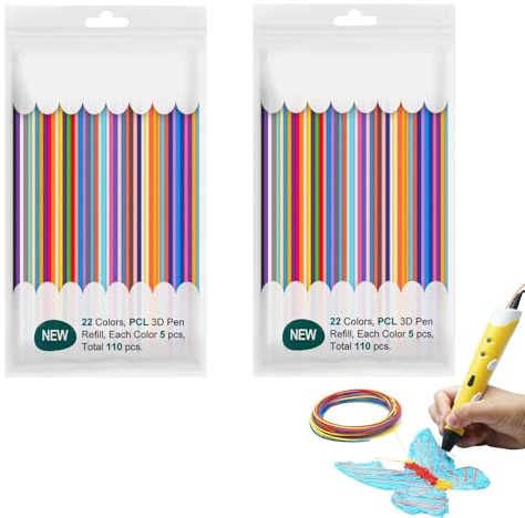 22colors 3D-Druckstifte-Nachfüllpackungen, 3D-Stift-Filament-Nachfüllpackungen, 2,5 mm, 3D-Doodler-Stift-Nachfüll-Sticks, flexible Drucker-Filament-Bundle für 3D-Stift (2 Packungen (220), 110 Stück