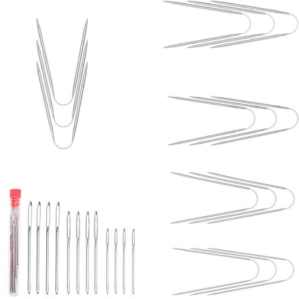 FINELYCR Rundstricknadel, 15 Stück Edelstahl Stricknadel, Doppelkopf Sockenstricknadeln, 23 cm Silber Strumpfstricknadeln, mit 12 Geraden Nadeln, für Stricken von Schals, Socken, Pullovern