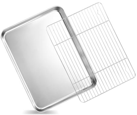 VINATO Bandeja Horno Acero Inoxidable 40,5×30,5×2,5 cm – Bandeja Universal para Horno 304, Baking Tray con Rejilla