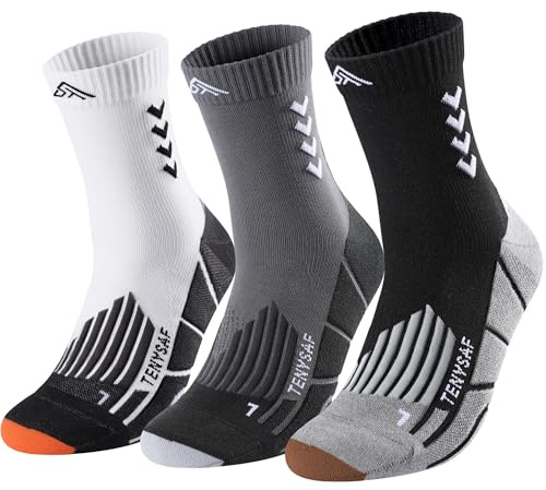 Lounwee Kompressions Laufsocken für Herren und Damen: Crew Sportsocken mit Polsterung, 3er-Pack für Arbeit, Wandern und Basketball
