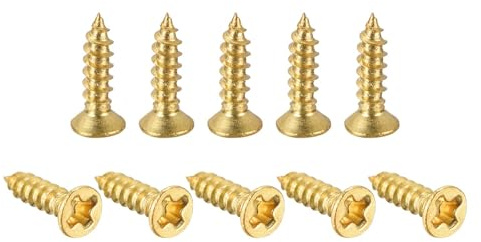 TA-VIGOR M2 Small Phillips Brass Wood Screws 8mm, Cross Flat Head Gold Plated Self Tapping Screw for Wood, Dollhouse, Jewelry Box, Guitar & Miniature Furniture 50pc
