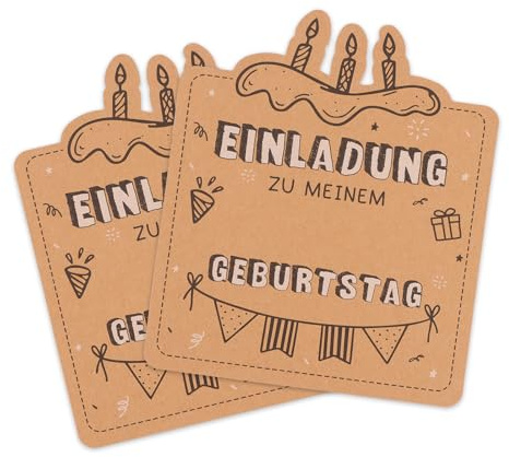 KIUEZIR 12 x Einladungskarten Geburtstag, Kraftpapier Einladungen mit Schokoladenhalter, Kuchenform, 12×15cm, Einladungskarten für Kommunion, Party Feier & Ereignisse