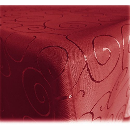 JEMIDI Tischdecke Ornamente Seidenglanz Edel Tisch Decke Tafeldecke 31 Größen und 7 Farben Dunkelrot 160x360