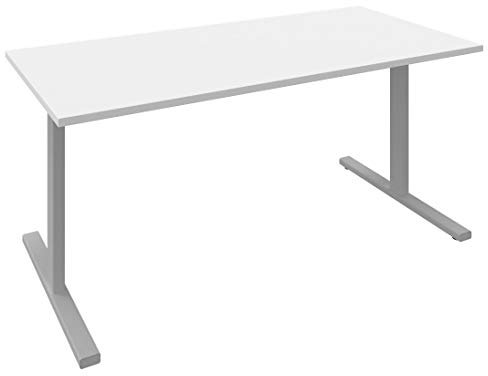 Profi Schreibtisch 180x80cm T-Easy Weiß Bürotisch Arbeitstisch Computertisch Büro, Gestellfarbe:Silber