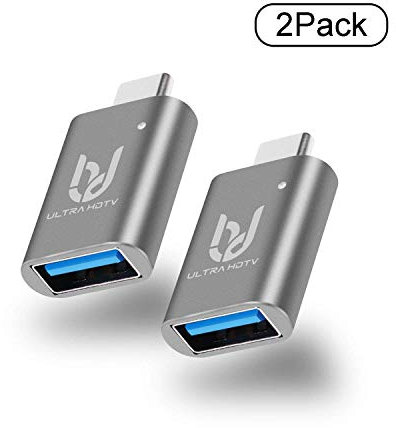 Ultra HDTV Paquet de 2 USB-C à USB 3.0A Adaptateur avec OTG, éclairage LED Bleu, pour Votre Dispositif Type-C comme p.ex. MacBook, Chromebook, Samsung Galaxy S8/9