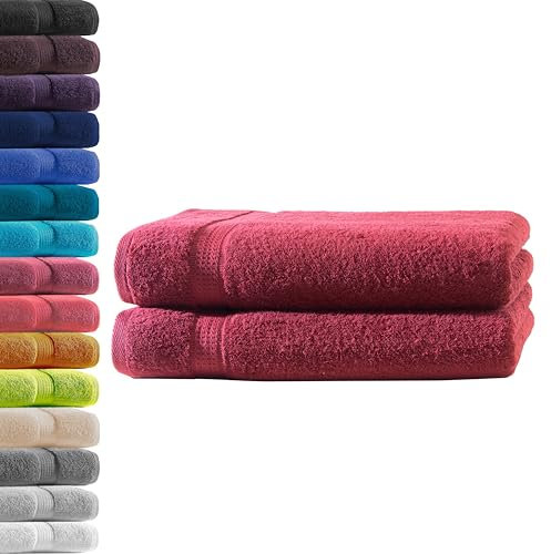 2X Duschtuch | Bordeaux | 100% Baumwolle Frottier | Oeko-TEX® Standard 100 | Premium Qualität 500 g/m²