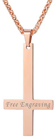 PROSTEEL Herren Personalisierte Halskette mit Umkehrung Kreuz Petruskreuz Anhänger Name Gravur Collier Minimalist Männer Jungen ModeSchmuck Accessoire für Weihnachten Geburtstag, Rosegold