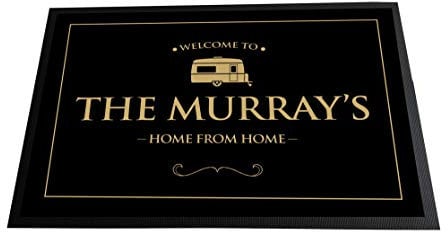 Artylicious Personalised Caravan gold printed Door mat 60 x 40cm, non slip base mat, home from home