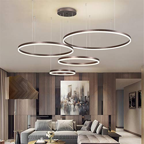 LED Pendelleuchte Esstischlampe Pendellampe Wohnzimmerlampe Dimmbar Mit Fernbedienung Hängelampe Modern Kronleuchter Rund Ring Leuchten Aluminium Acryl Deckenleuchte 120W Braun 4laps 40+60+80+100cm