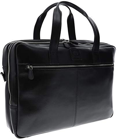 Exacompta 17537E Premium Laptop-Umhängetasche Exactive aus hochwertigem Leder mit 2 Hauptfächern und vielen Innentaschen, passend für Laptops bis zu 15,6 ideal für Schule, Uni und Arbeit, schwarz