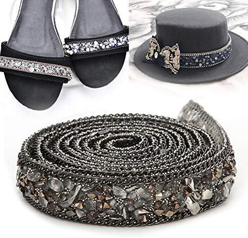 HEEPDD Cinta de Cristal Perlado Hotfix, 1,5 cm de Ancho x 1 Metro, con Relleno de Grava para Ropa, Bolsos, Zapatos, Decoración de Bodas, Gris
