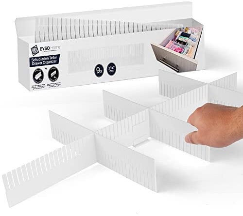 EYSO Home ® Schubladenteiler 9er Set 33x7 cm inkl. Verbinder – passt genau für Deine Schublade [verlängern, kürzen, einteilen] - das Ordnungssystem