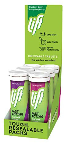 Lift Fast-Acting Glucose Chewable Energy Tablets, Mixed Berry, 6 Pack of 10-Tablet Tubes