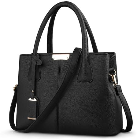 VARLIVOO Handtasche Damen Mittelgroß Henkeltaschen mit Anhänger Leader PU Schultertasche Tasche Elegant Umhängetaschen fur Reisen Büro Einkauf (Schwarz)