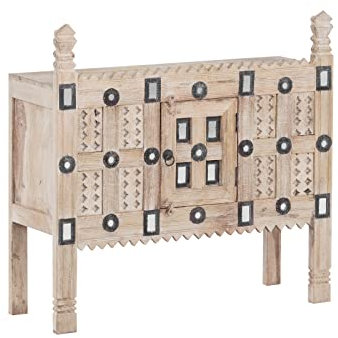 Woodkings® Kommode Damchaya 1türig aus Massivholz Mango, Anrichte Boho Design, Vintage Sideboard weiß mit Schnitzereien Unikat