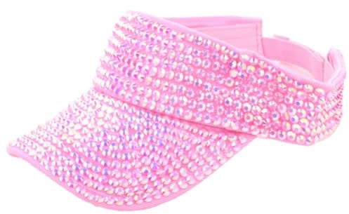 Visor Cap, Glitzer-Visier, glänzende Strasssteine, Einfarbig, Sport-Sonnenblende, Verstellbar, Sommerkappe, Visierkappen für Damen, Herren, Golf (Rosa)