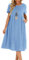 Lpecmin Womens Summer Dresses Casual Short Sleeve Round Neck Midi A Line Cotton Linen Sundress with Pockets(Blue-01, X-Large)