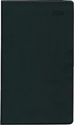 Taschenplaner schwarz 2024 - Bürokalender 9,5x16 cm - 64 Seiten - 1 Woche auf 1 Seite - separates Adressheft - faltbar - Notizheft - 540-1020