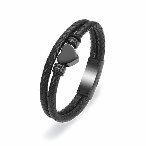 Minicremation Schmuck für Asche, Urnen-Armband mit Verschluss, Perlen, Rindsleder, mehrschichtig, geflochtenes Leder, Urnen-Armband für Männer und Frauen