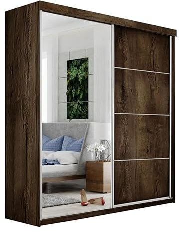 KIER FURNITURE Mehrzweckschrank TOP Plus B-23 Schiebetürenschrank - Eleganter Kleiderschrank Schrank Garderobe Spiegel - Wohnzimmerschrank Schiebetüren - Esche Dunkel 150x200x62 cm
