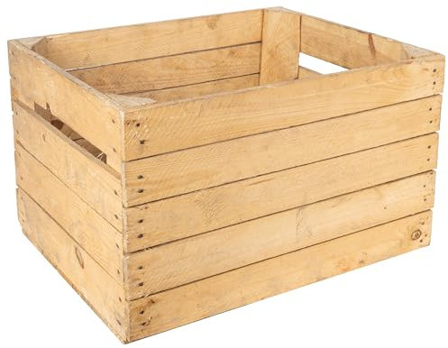 Creative DECO Caja Vieja de Madera Clara | 50 x 40 x 30 cm | Vintage | Ideal para Recolección de Frutas, Verduras, Almacenaje, Vino, Herramientas