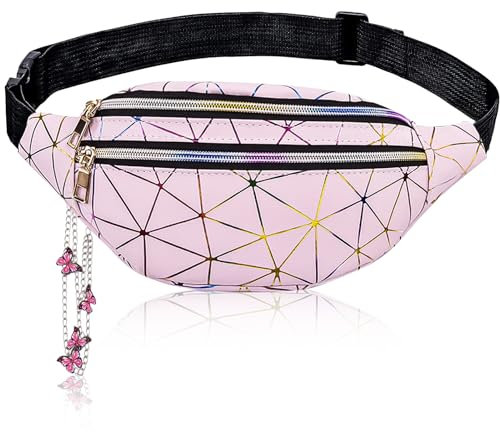 Bauchtasche Kinder Mädchen Gürteltasche Kinder mit Schmetterlings Anhänger Wasserdicht PU Leder Bunt Bauchtasche für Teenager mit Verstellbarem Gurt,Mehreren Reißverschlusstaschen für Festival,BMHNQ