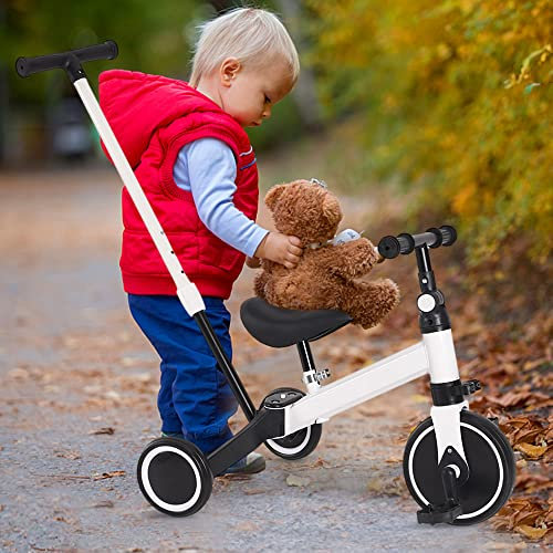 3 en 1 Triciclo Bebé para Niños-Bicicletas sin Pedales para Bebés con Ajustable Asiento Manillar y Desmontables Pedales Regalo de cumpleaños-3 en 1 (Blanco)