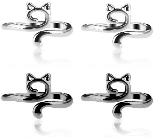 YUXIANLB 4pcs Knitting Crochet Loop Ring for Fingers Metal Open Yarn Guide Crochet Rings Adjustable Braided Faster Knitting Thimbles Holders Accessories for Crochet Mother Grandma Gifts(Cat Style)