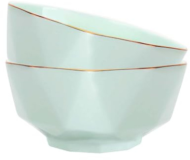 Wpslnwo Large Serving Bowls Set, 8inch 60oz Ceramic Salad & Soup Bowls, Pho Bowls, Cream Green Diamond Set of 2, Microwave & Dishwasher Safe, Easy Clean