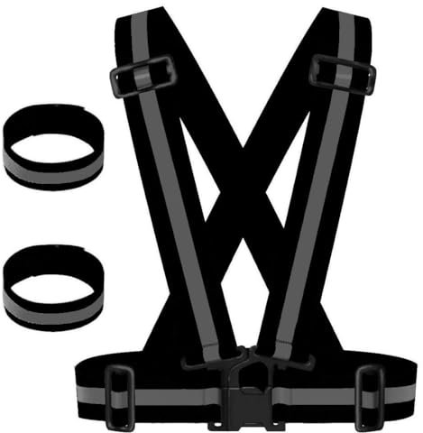 Duoleimi Chaleco reflectante para bicicleta, chaleco reflectante negro para mujer, hombre, niños y 2 bandas reflectantes ajustables, chaleco de seguridad de alta visibilidad y reflectores para correr,